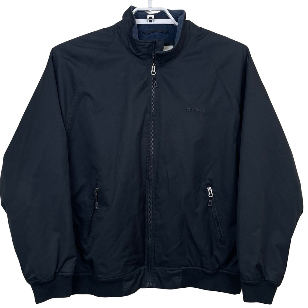 Orvis Harrington Bomber Jacket Mens L Black Fleece Lined Zip Up Shell Outdoors